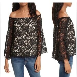 Alice and Olivia NWT XS Elegant Black Lace Off-Shoulder Top